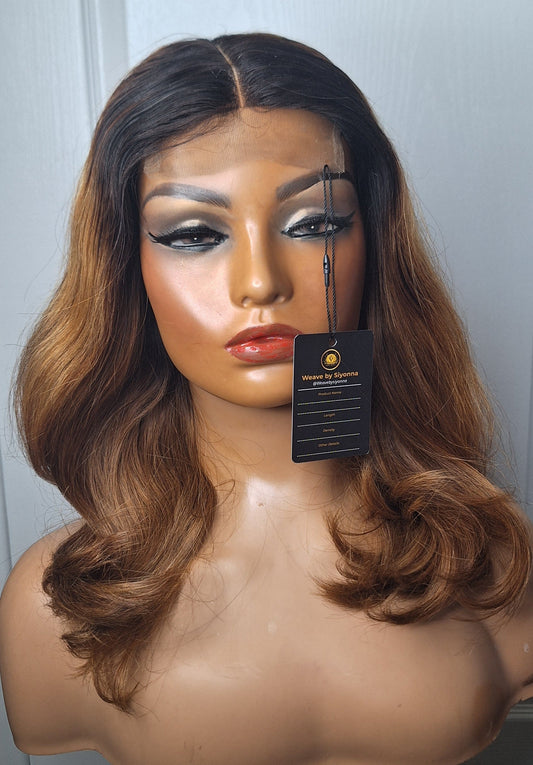 Ready to ship: Natural colour on brown ombre wavy Wig