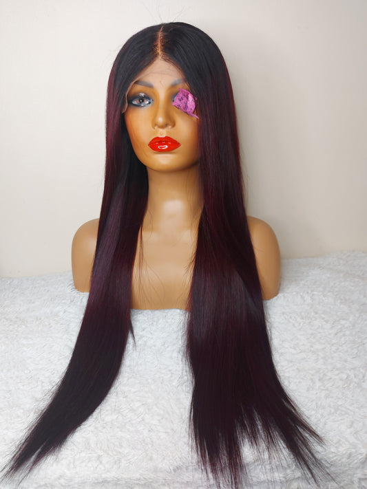 Black on burgundy Wig