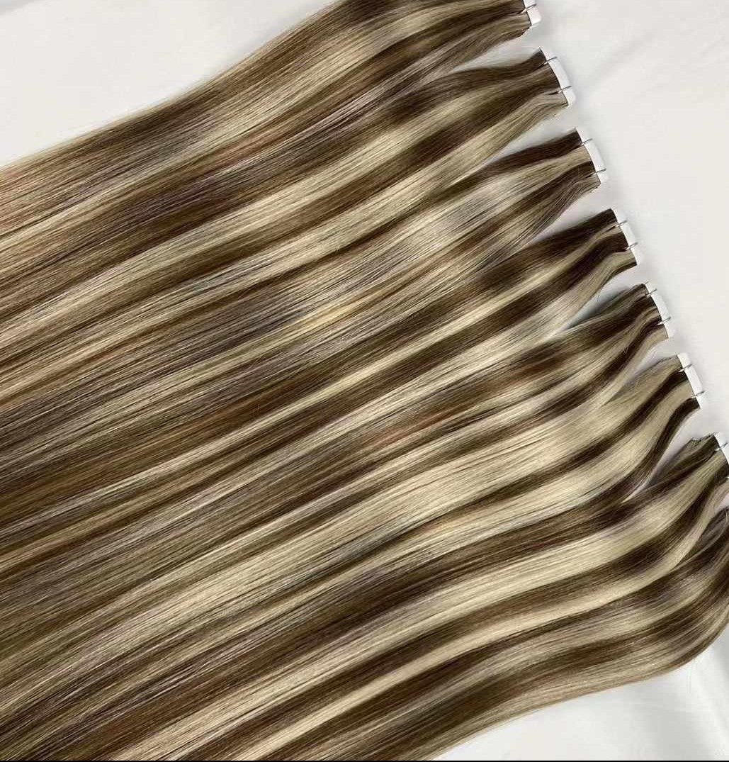 Piano bone straight Donor hair Tape in - color 4/613